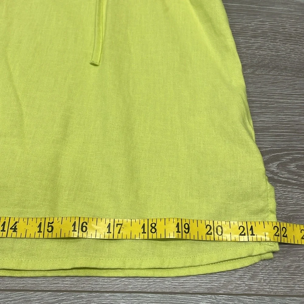 NWOT Loft Linen Blend Chartreuse Puff Short Sleeve Peasant Blouse Split Neck MP
